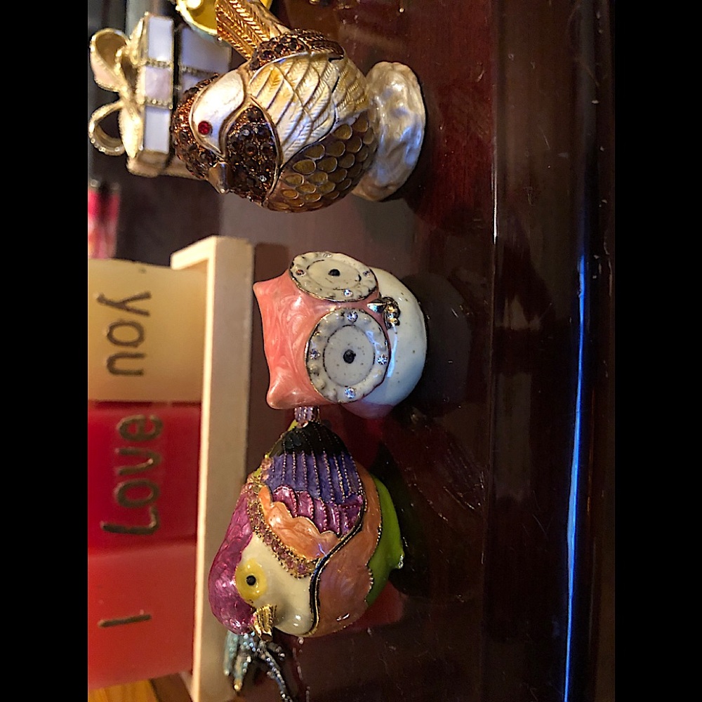 Set Three jeweled Birds jewelry keepsake boxes